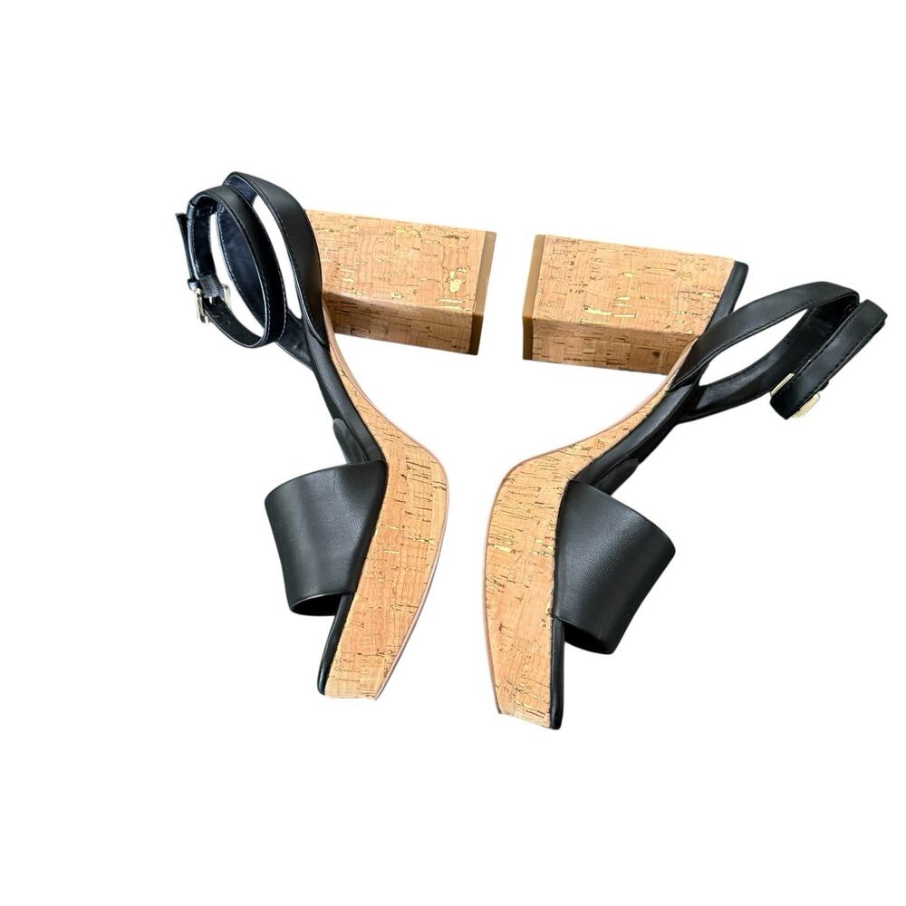 Nordstrom Rack Black Cork Block Heel Platform Sandals Size 7.5M - Picture 4 of 9